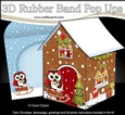 3D Rubber Band Pop Up Christmas Card - Little Hoot Owl delivers a card to the Christmas Gingerbread House 