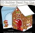 3D Rubber Band Pop Up Christmas Card - Bobbin Robin brings lots of Presents to the Christmas Gingerbread House