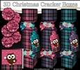 3D Christmas Cracker Boxes Tartan Little Hoot Owl has a Snowball Fight