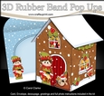 3D Rubber Band Pop Up Christmas Card - Little Elf has a Christmas Stocking at the Christmas Gingerbread House 