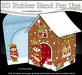 3D Rubber Band Pop Up Christmas Card - Little Elf has a Christmas Stocking at the Christmas Gingerbread House 