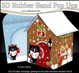 3D Rubber Band Pop Up Christmas Card - Little Cat is Carol Singing at the Christmas Gingerbread House 