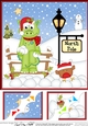 8 x 8 Christmas at the North Pole Denis Dinosaur has a Snowball Fight with Bobbin Robin Scalloped Corner Topper