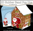 3D Rubber Band Pop Up Christmas Card - Santa has a Christmas Stocking at the Christmas Gingerbread House