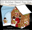 3D Rubber Band Pop Up Christmas Card - Snowman Rio is in love the Christmas Gingerbread House