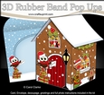 3D Rubber Band Pop Up Christmas Card - Little Hoot Owl has a Letter for Santa at the Christmas Gingerbread House