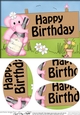 A5 HAPPY BIRTHDAY Lola Elephant has a Bottle of Champers Oval Pyramage Topper