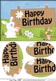 A5 HAPPY BIRTHDAY Little Bunny has a Flower Oval Pyramage Topper