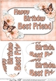 A5 Birthday BEST FRIEND Butterflies & Flowers Oval Pyramage Topper