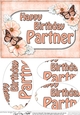 A5 Birthday PARTNER Butterflies & Flowers Oval Pyramage Topper