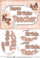 A5 Birthday TEACHER Butterflies & Flowers Oval Pyramage Topper