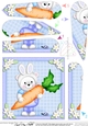 Teddy Ed has Bunny Ears and an Easter Carrot Fan Pyramage Topper