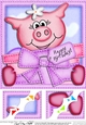 8 x 8 Zoe Piggy has a Birthday Present Scalloped corner Topper