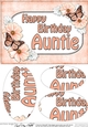 A5 Birthday AUNTIE Butterflies & Flowers Oval Pyramage Topper