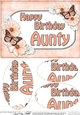 A5 Birthday AUNTY Butterflies & Flowers Oval Pyramage Topper