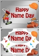 A5 Happy NAME DAY Handyman Tools Scallop Corners & Pyramage