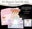 3D Shaped Card Kit - Bathtub Buddies - Cute Toddler Girl Maya has a Bubble Bath