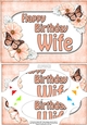 A5 Happy Birthday WIFE Butterflies & Flowers Scallop Corners and Pyramage