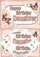 A5 Happy Birthday DAUGHTER Butterflies & Flowers Scallop Corners and Pyramage