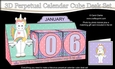 3D Everlasting Perpetual Calendar Desk Set Kit - Cute Little Unicorn Rainbow
