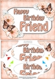 A5 Happy Birthday FRIEND Butterflies & Flowers Scallop Corners and Pyramage