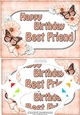 A5 Happy Birthday BEST FRIEND Butterflies & Flowers Scallop Corners and Pyramage