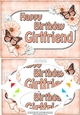 A5 Happy Birthday GIRLFRIEND Butterflies & Flowers Scallop Corners and Pyramage