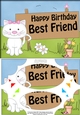 A5 Cute Cat Happy Birthday BEST FRIEND Scallop Corners and Pyramage