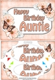 A5 Happy Birthday AUNTIE Butterflies & Flowers Scallop Corners and Pyramage