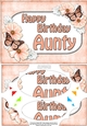 A5 Happy Birthday AUNTY Butterflies & Flowers Scallop Corners and Pyramage