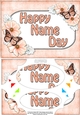 A5 HAPPY NAME DAY Butterflies & Flowers Scallop Corners and Pyramage