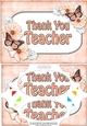 A5 THANK YOU TEACHER Butterflies & Flowers Scallop Corners and Pyramage