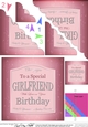 Happy Birthday GIRLFRIEND Pink Champers Label Scallop Corner Stacker