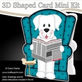 3D Shaped Card Kit - Little White Labrador Dog Dash reads the Barking Newspaper