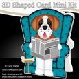 3D Shaped Card Kit - Little St Bernard Dog Tex reads the Barking Newspaper