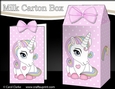 3D Milk Carton Treat Box - Cute Little Unicorn Rainbow 