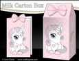 3D Milk Carton Treat Box - Cute Little Baby Unicorn Rainbow 