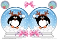 Christmas Snow Globe Shaped Card - Cute Pip Penguin is having a Snowball Fight