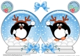 Christmas Snow Globe Shaped Card - Cute Pip Penguin is having a Snowball Fight