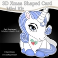 3D Shaped Christmas Card Kit - Cute Unicorn Blueberry