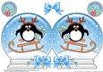 Christmas Snow Globe Shaped Card - Cute Pip Penguin is Sledging