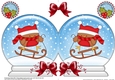 Christmas Snow Globe Shaped Card - Cute Little Bobbin Robin is Sledging