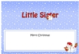 Large DL Merry Christmas LITTLE SISTER insert with Snowball Sam