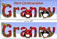 Large DL Merry Christmas GREAT GRANNY 3D decoupage with Tartan Penguins