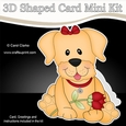 3D Shaped Card Mini Kit - Cute Romantic Golden Labrador Dog has a Rose