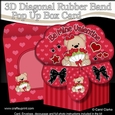 3D Diagonal Rubber Band Pop Up Box Card Kit - Cute Teddy Bear has a bunch of Roses