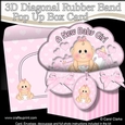 3D Diagonal Rubber Band Pop Up Box Card Kit - Cute Little Baby Girl Bea