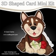 3D Shaped Card Mini Kit - Cute Romantic Husky Dog has a Rose