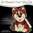 3D Shaped Card Mini Kit - Cute Romantic Husky Dog has a Rose
