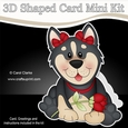 3D Shaped Card Mini Kit - Cute Romantic Husky Dog has a Rose